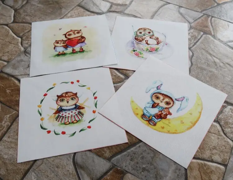 6 шт. ночное хлопковое белье Сова покрашенного вручную живопись цифровые