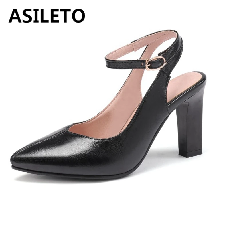 

ASILETO 2020 Spring Autumn Heeled Sandals Pionted Toe 8.5cm Square Heels One-button buckle Plus Size 33-45 Leisure Party S1795