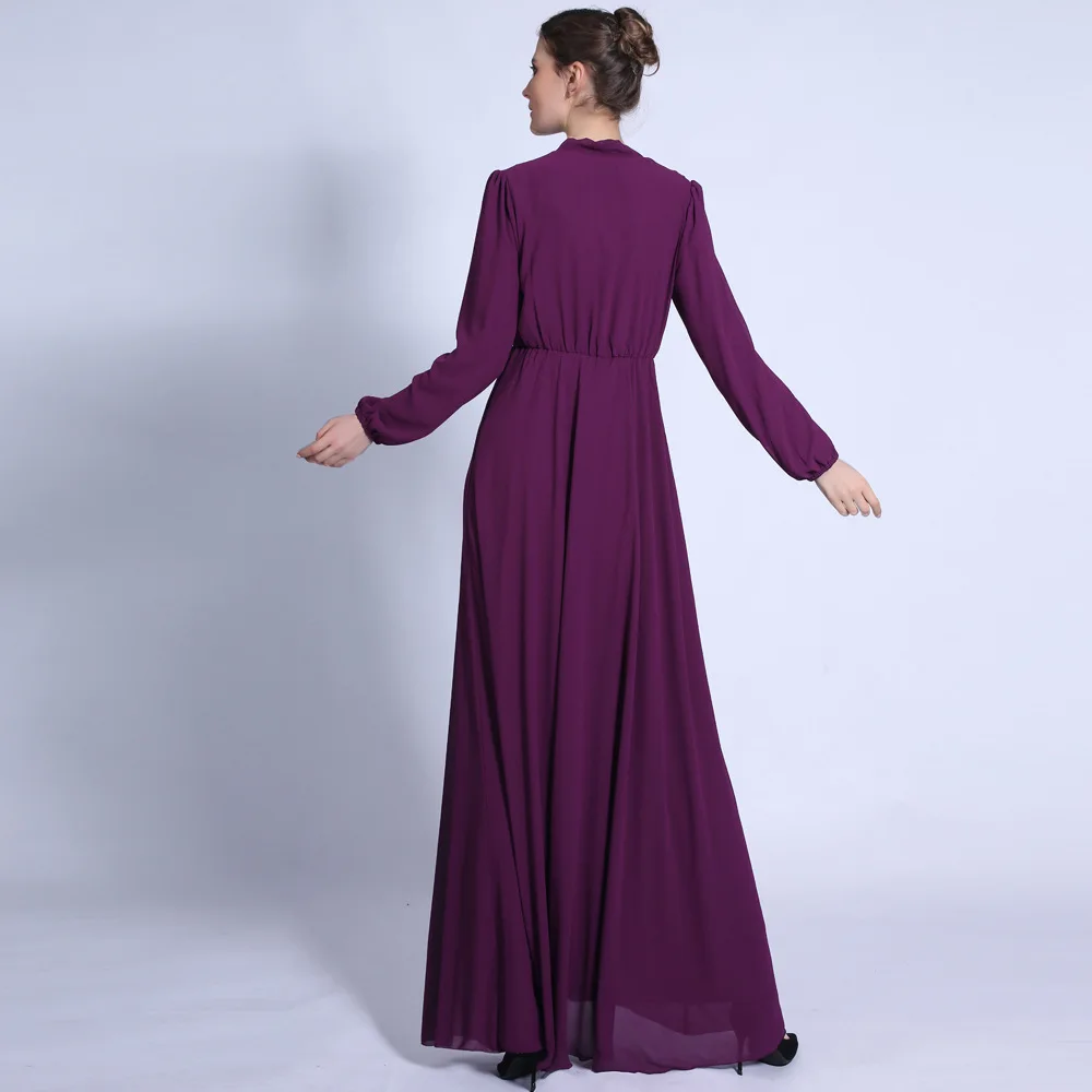 

Dubai Elegant Women Long Dress Chiffon Spring Summer Islamic Abaya Ramadan Solid Ribbon Sleeve Maxi Robe Gown Muslim Turkish New
