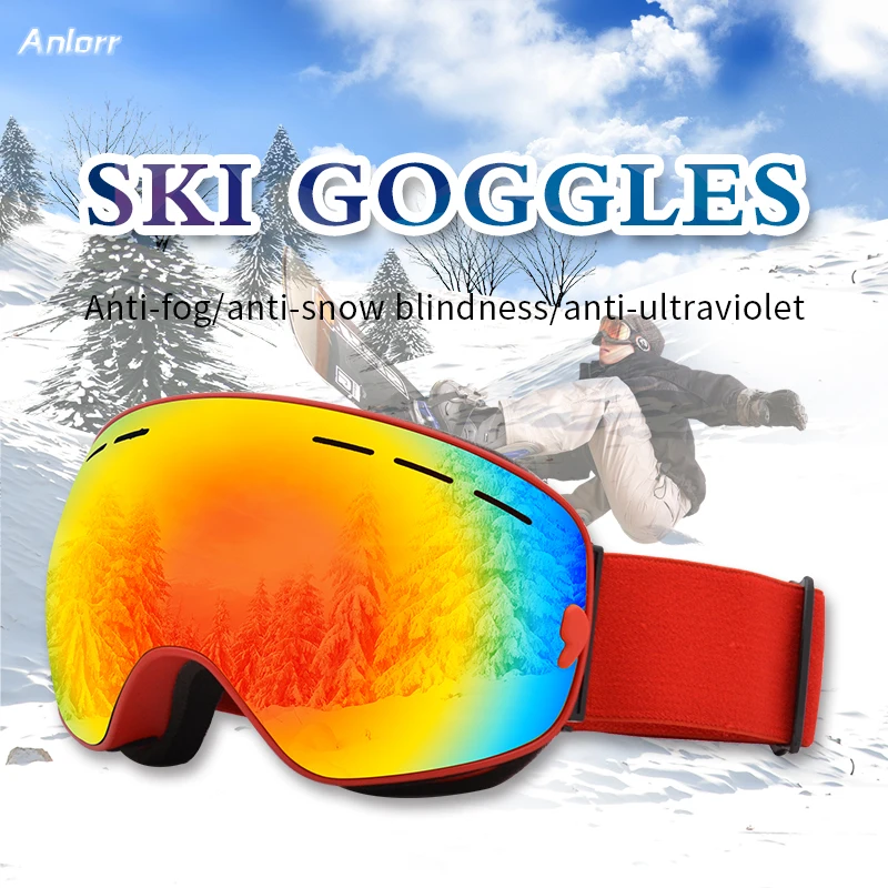 

Лыжные очки ANLORR, двойные противотуманные большие сферические очки для снега с защитой от УФ-излучения, лыжные очки для близорукости
