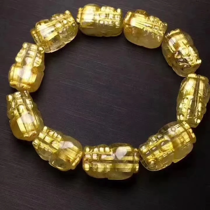 Günstig Natürliche Gold Rutilquarz Klar Pi Xiu Perlen Armband 16*12*10mm Für Frauen Männer Mode Wohlhabenden Stein Zertifikat AAAAA