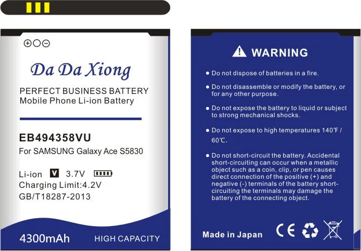 Новый аккумулятор 4300 мАч EB494358VU для Samsung Galaxy Ace 5830 S6802 B7510 i569 i579 i619 S5660 S5670 S5830I S5838 S6102