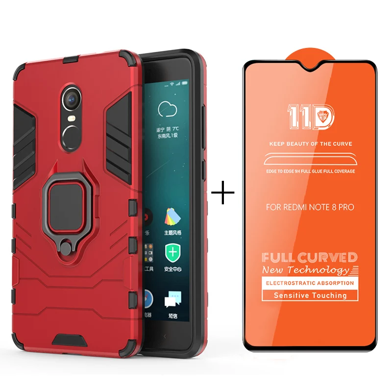 red color case 3 в 1 чехол+ Защитное стекло для redmi note 8 7 pro защита экрана стекло для объектива на xiomi redmi note 8 7 pro стекло для камеры - Цвет: red color case