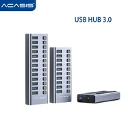 acasis usb 3 0 hub multi 7 10 13 port aluminum transparent usb splitter with 12v power adapter switch for industrial computer