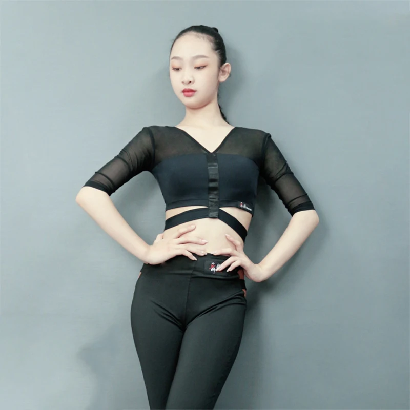 

Girl's Dance Practice Clothes Latin Dance Tops Pants Training Competition Suit Sexy Samba Costume Children Ballroom Wear BL5567
