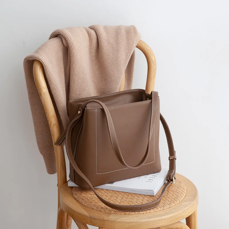 dark khaki VENOF Большая вместительная женская сумка на плечо из натуральной кожи, Модная элегантная сумка-тоут, женская сумка-мессенджер, роскошные сумки для женщин - Цвет: dark khaki