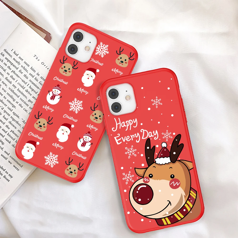 moskado TPU Red Santa Reindeer Phone Case for iphone 11 14 Pro Max 12 13 Mini X XR XS Max 7 8 Plus Dust-proof Mobile Phone Shell