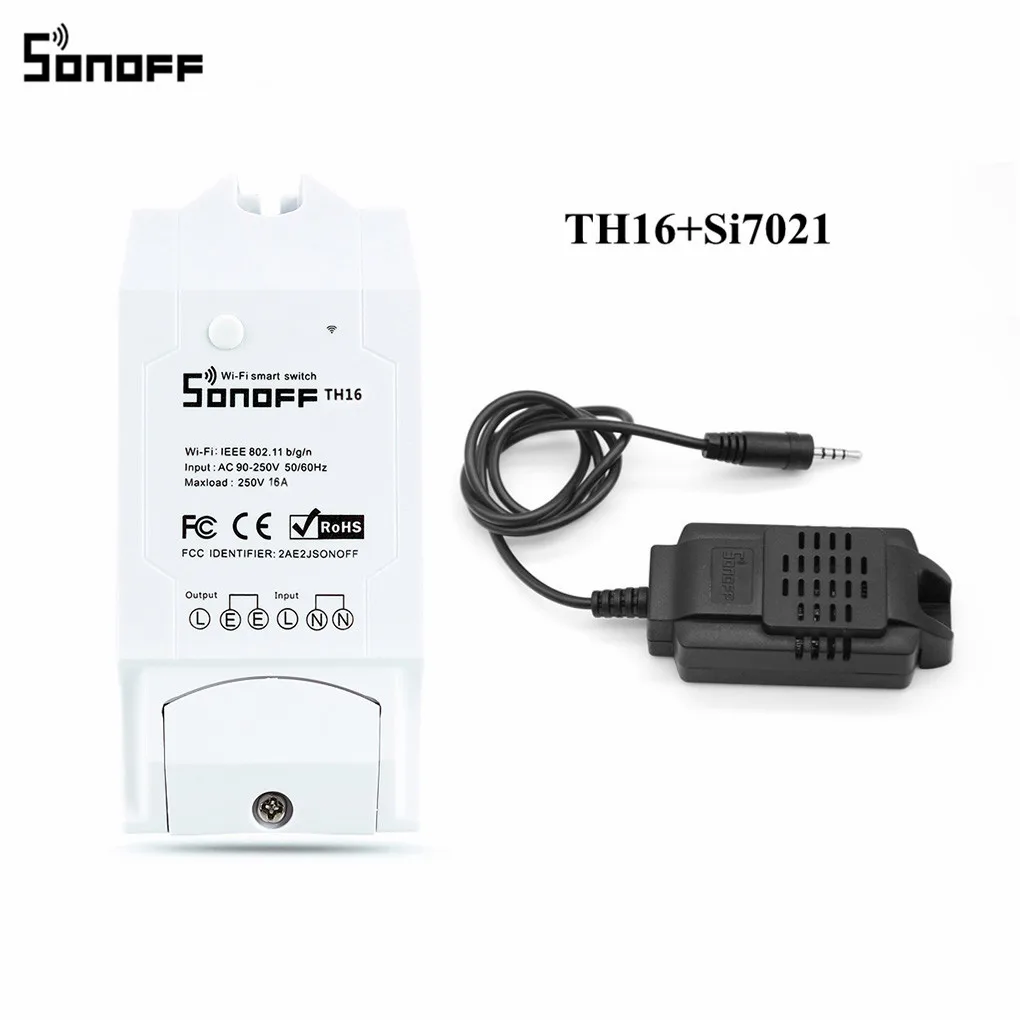 TH16 and Si7021 Sonoff TH16 умный переключатель Wi-Fi Мониторинг температуры и влажности Wifi умный переключатель домашний комплект автоматизации работает с Alexa Google Home - Комплект: TH16 and Si7021