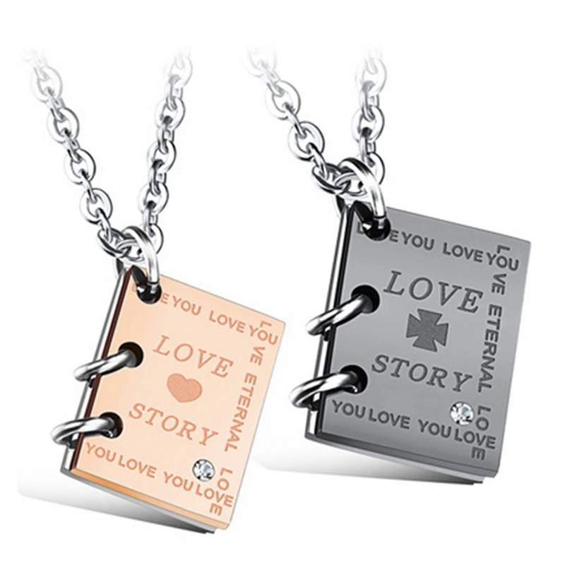 Креативное ожерелье из титановой стали в виде книги о любви набор 2 ожерелий для