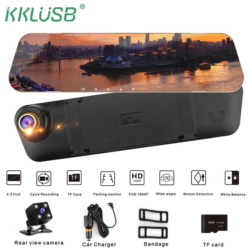 4 3 дюймов Автомобильный видеорегистратор зеркало Камера HD 1080P заднего вида
