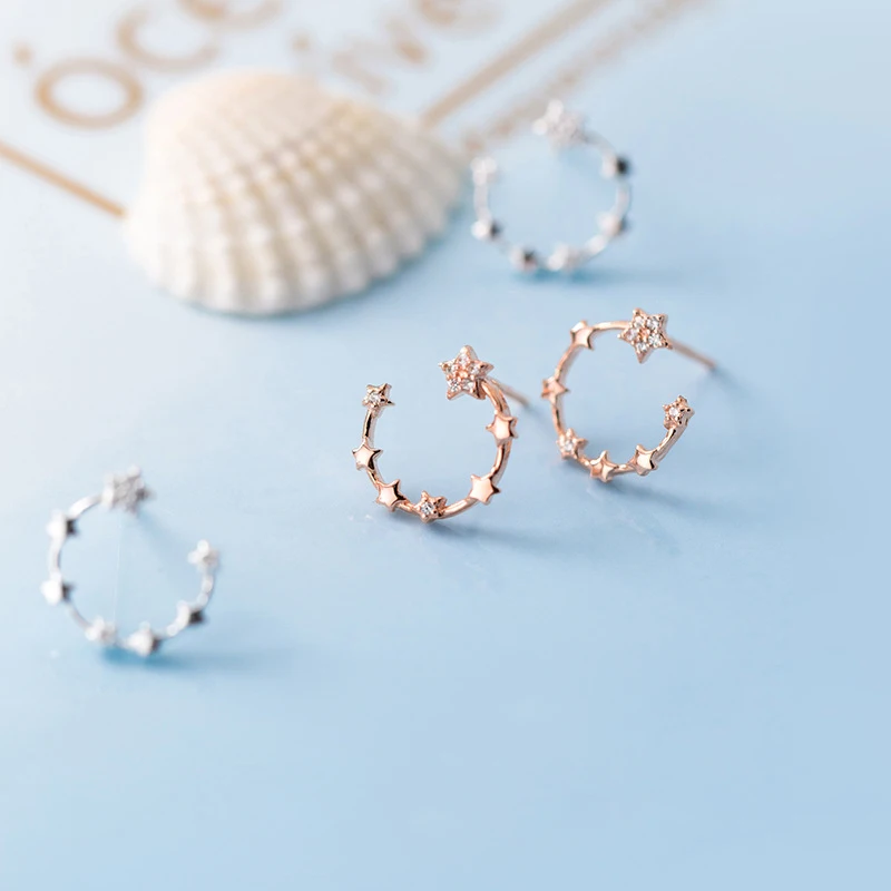 Женские серьги-гвоздики в виде Луны из серебра 100% пробы с фианитом | Украшения и