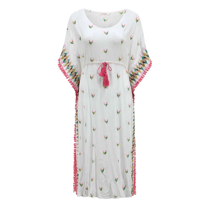 

FREE Bohemian silk pompoms ruffles draw string tassels are wearing the dress