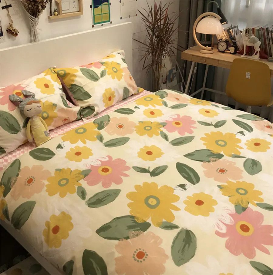 

Cute sweet yellow flower bedding set,unusual cotton twin full queen king lovely home textile bed sheet pillow case quilt cover