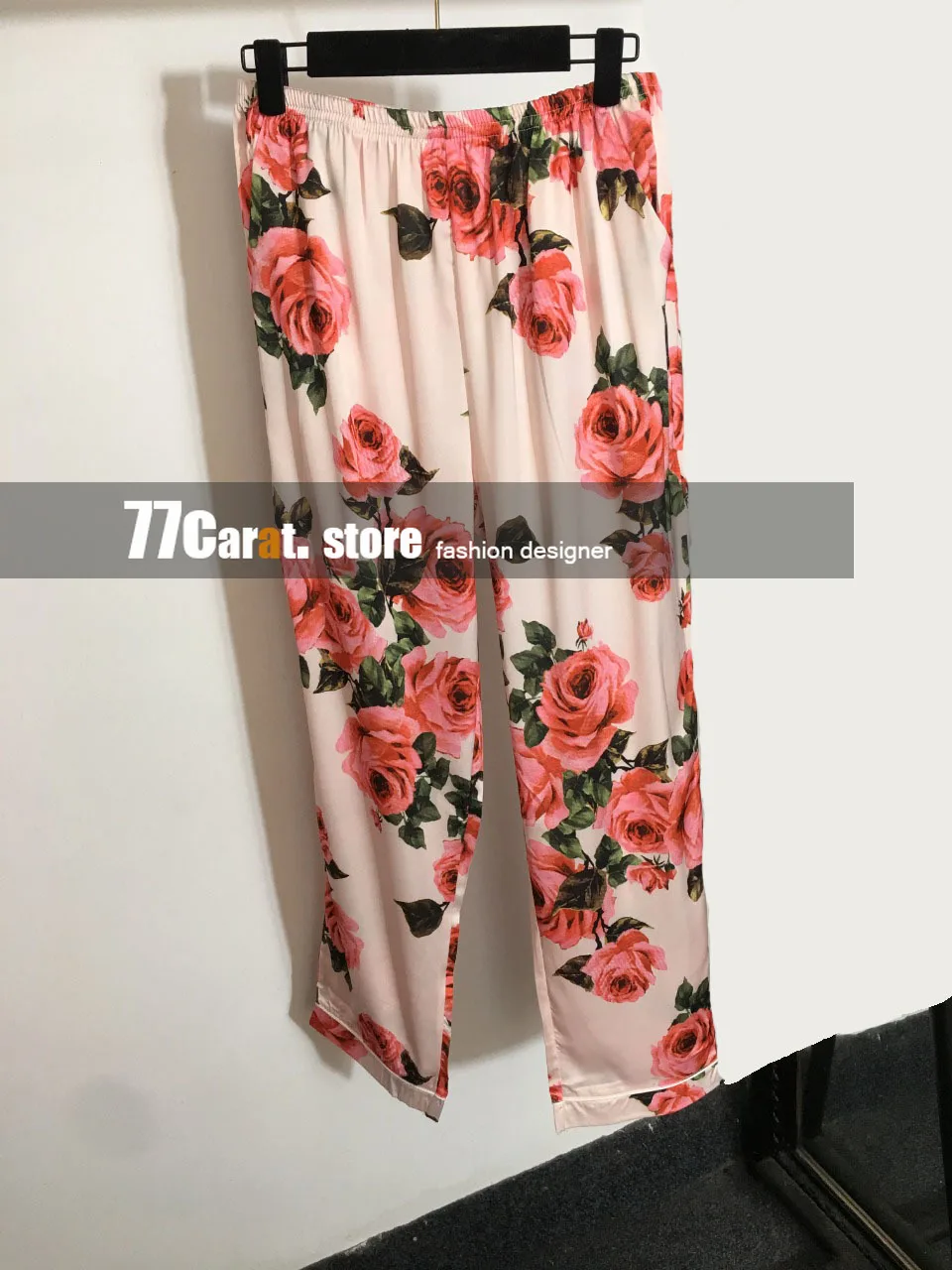 

2021 spring high end woman fashion long sleeve turn-down collar shirt + wide let pants print casual outfit 2piece sets clothes