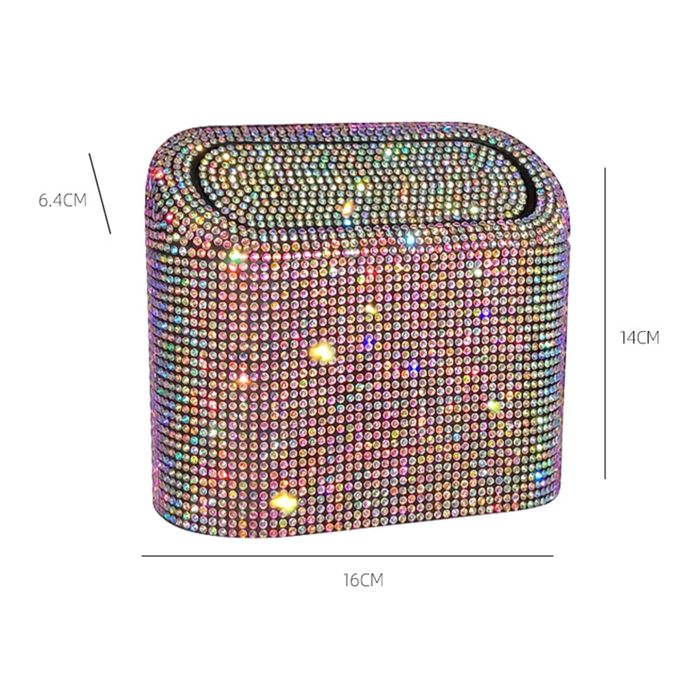 

Car Bling Trash Can Storage Bin with Press-Type Lid Shiny Rhinestones Car Storage Box Bag Hanging Type Car Interior Accessories