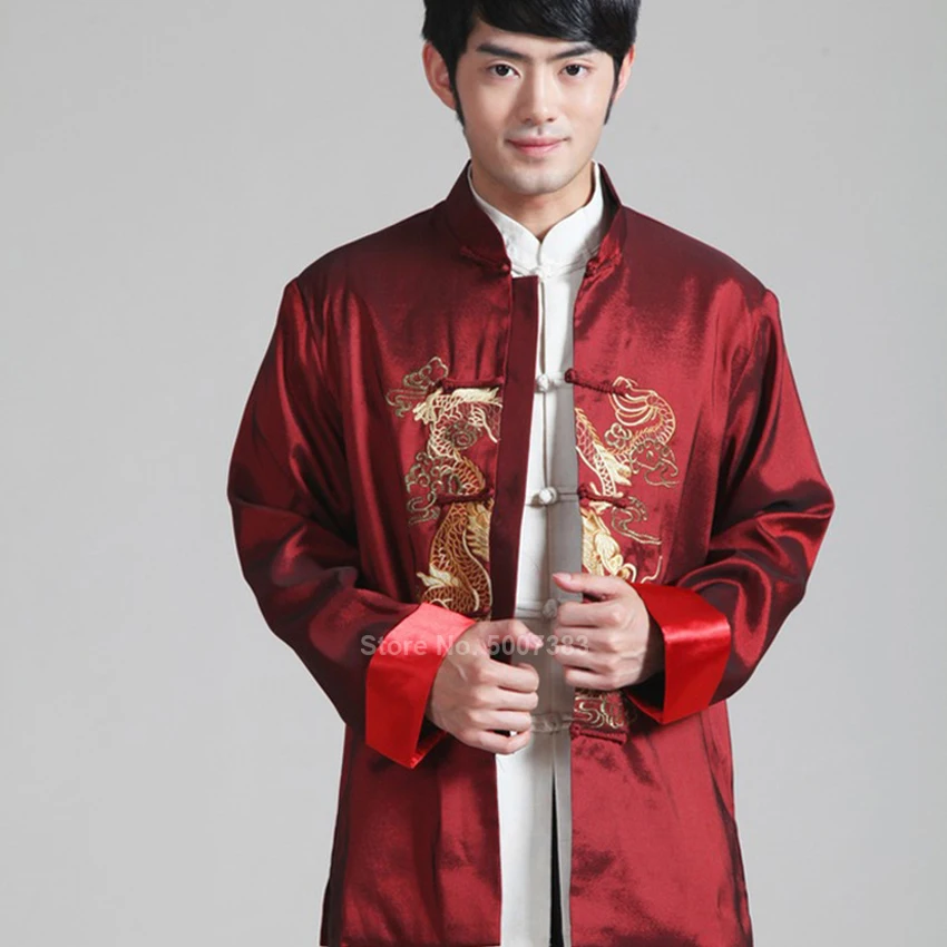 Мужская традиционная одежда в китайском стиле костюм танга с вышивкой дракона