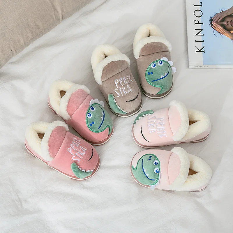Winter Children Slippers Home Toddler Girl Shoes Warm Baby Boy Cotton Boots Cute Dinosaur Slippers for Girl Rubber Shoes Cotton