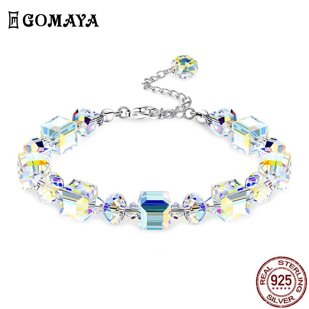 

GOMAYA Multicolor Austria Crystals Bracelets for Women S925 Sterling Silver Chain Bracelet Birthday Gifts for Wife Best Friend