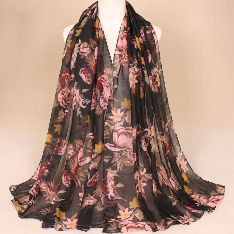 

Cotton Yarn Voile Printed Scarf Thin Section Breathable Multi-purpose Scarf Shawl Go Shopping Decorate Four Seasons Floral