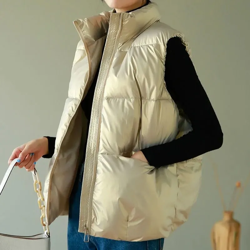 

New Ultra Light Down Vest Women Short Vest Windproof Lightweight Warm Waistcoat Female White Duck Down Down Coat Sleeveless 2021