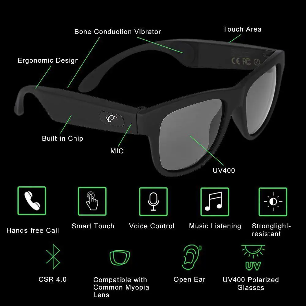 구매 EastVita-스마트 G1 편광 선글라스 블루투스 골전도 헤드셋, 스마트터치 스마트 안경 건강 스포츠 무선 헤드폰