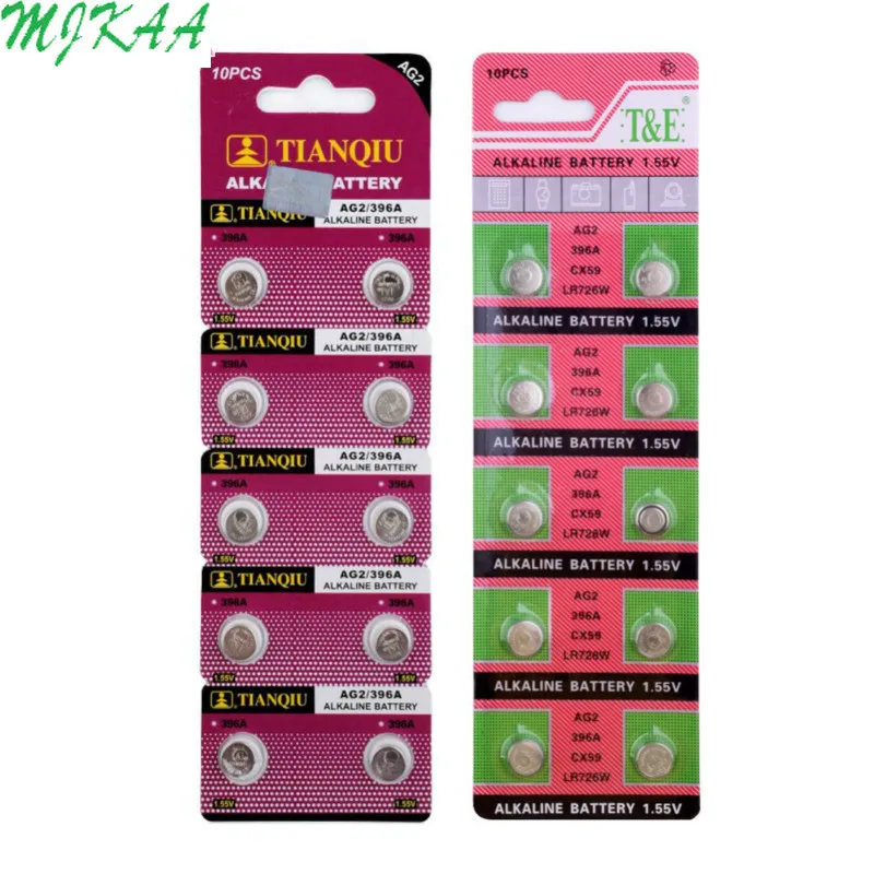 Щелочные батарейки AG2 LR726 шт./упак. 10 396 SR726 196 1 55 в SG2 SR9 726 LR59 для часов игрушек