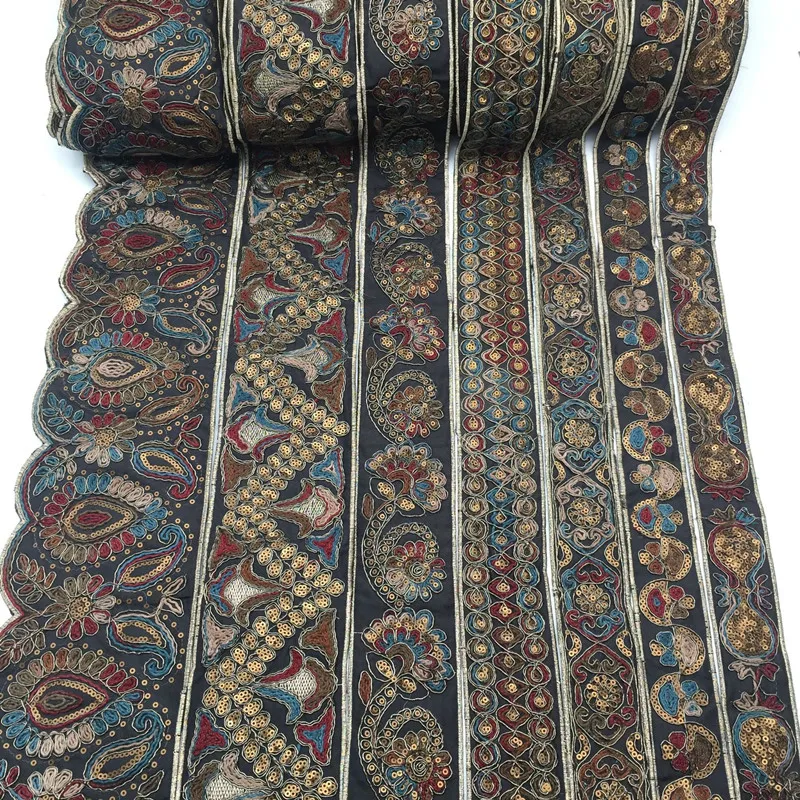 

«1 ярд, винтажная Этническая Цветочная лента, отделка «сделай сам», аксессуары для одежды и сумок, вышитая на заказ