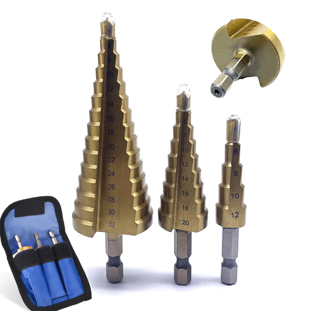 

4-12mm 4-20mm 4-22mm 4-32mm HSS Titanium Drill Bit Drilling Power Tools Metal High Speed Steel Wood Hole Cutter Cone Drill