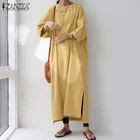 Платье ZANZEA женское осеннее оверсайз, однотонный длинный сарафан с длинным рукавом, повседневное свободное, с разрезом на подоле, мешковатое