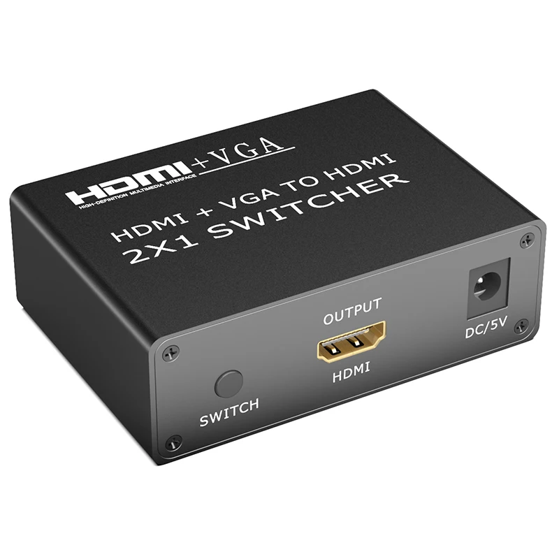Преобразователь из VGA в HDMI с аудио 1080P видео Выход к адаптер 2-в-1 коммутатор для