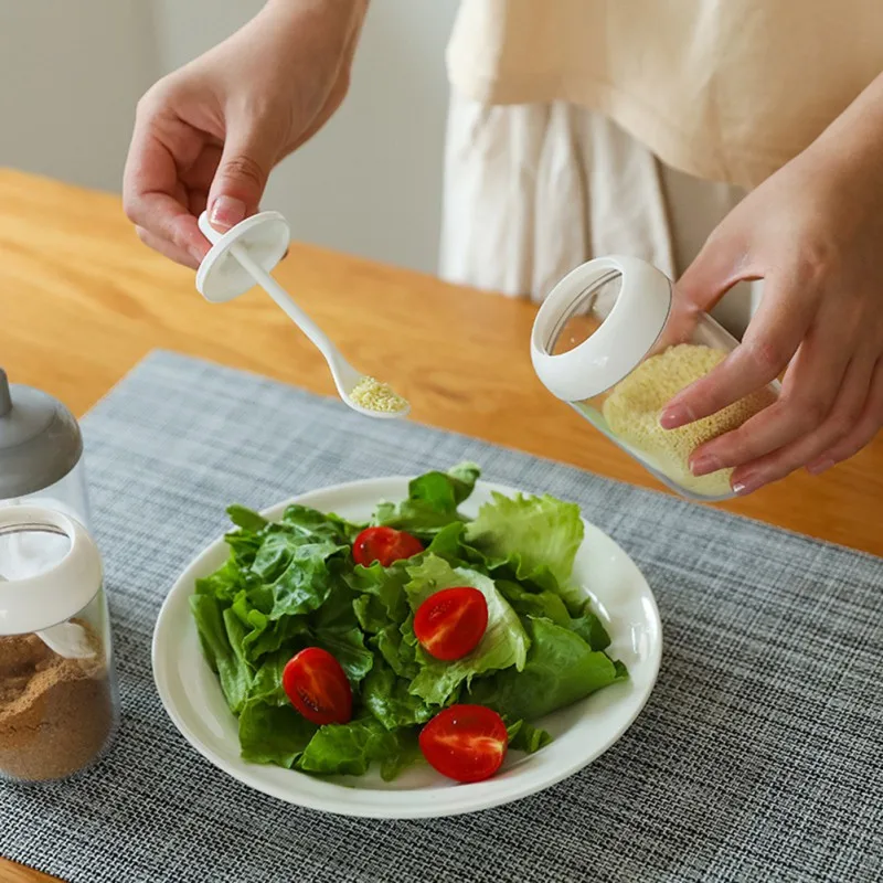 

CXD-Kitchen Glass Seasoning Bottle Salt Storage Box Spice Jar With Spoon Kitchen Supplies For Pepper