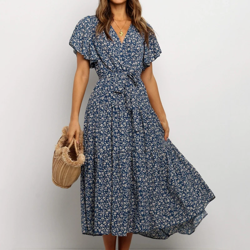 Платье женское длинное в горошек элегантный винтажный пляжный Сарафан Макси