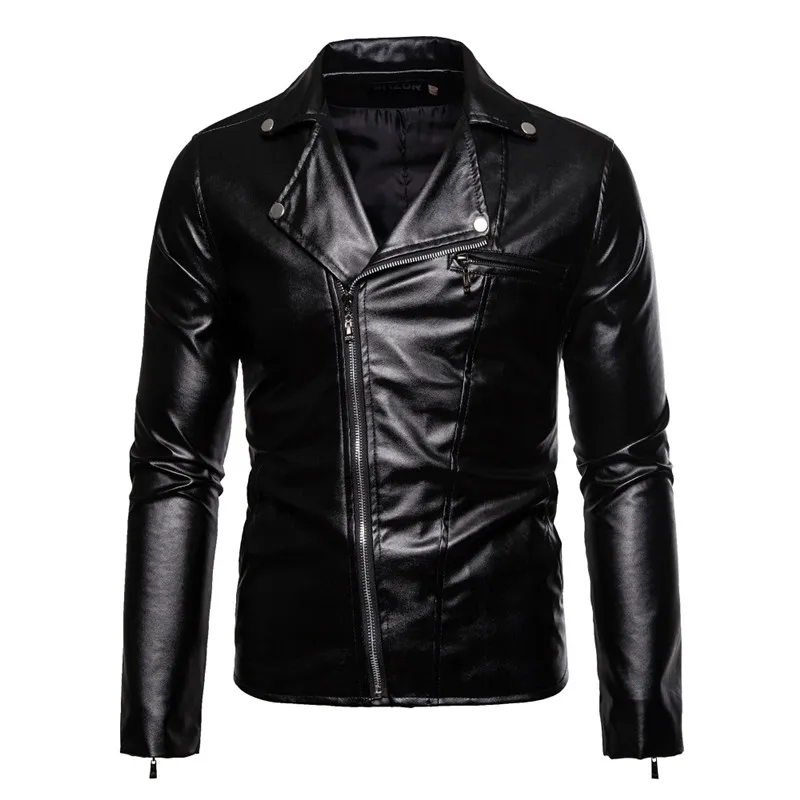 

Men's Classical Motor Leather Zipper Jacket M-3XL New Male Turn-down Collar PU Leather Outerwear Men Biker Coat Brand Clothing