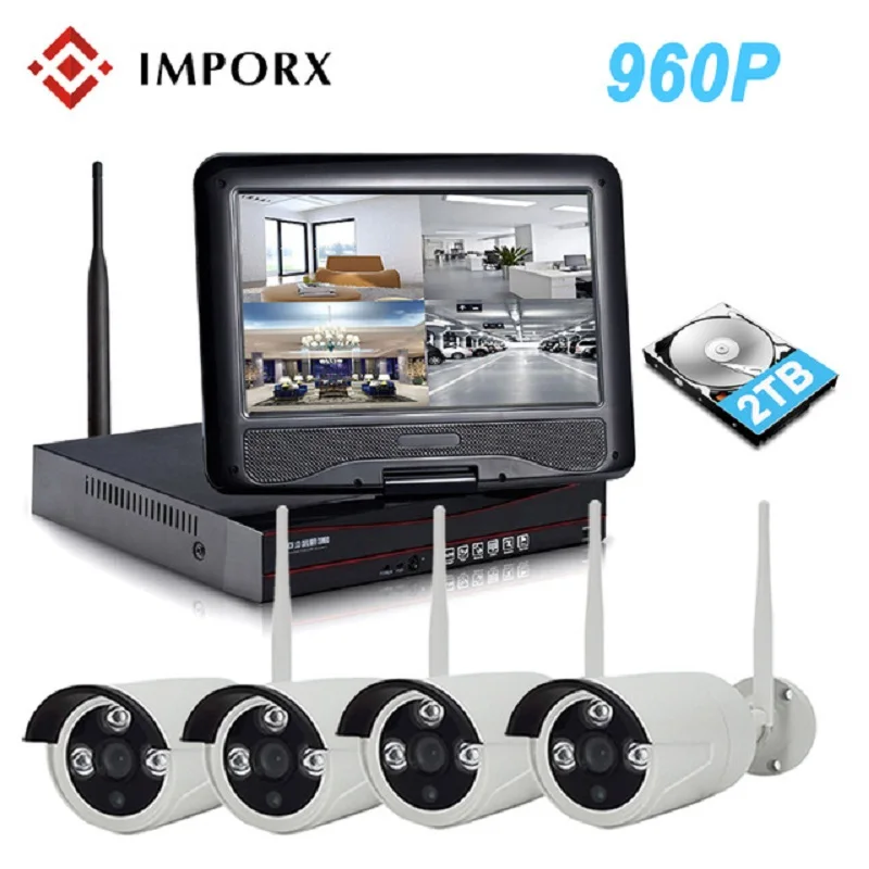 4 шт. 960P HD наружная система безопасности камера 10 &quotLCD 4CH NVR комплект 2 ТБ HDD IP66