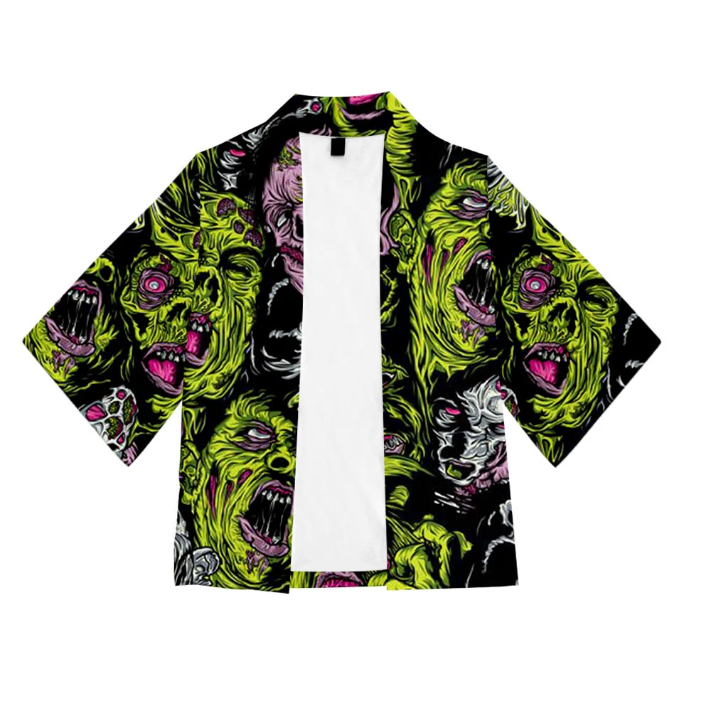 Креативный Хэллоуин 3D-напечатанный японский Кимоно Хаори Юката для косплея для женщин/мужчин Летняя повседневная короткая рукавная уличная футболка.