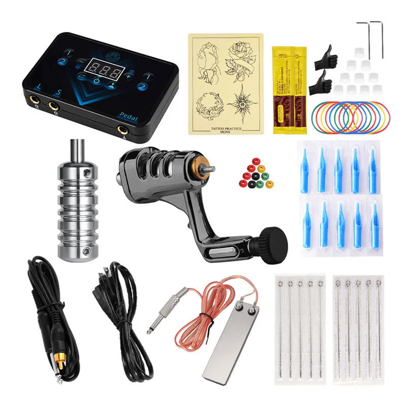 1 Set Professional Tattoo Kit Permanent Makeup Tattoo Machines Gun With Power Supply Tattoo Grips Body Art Tools Supplies