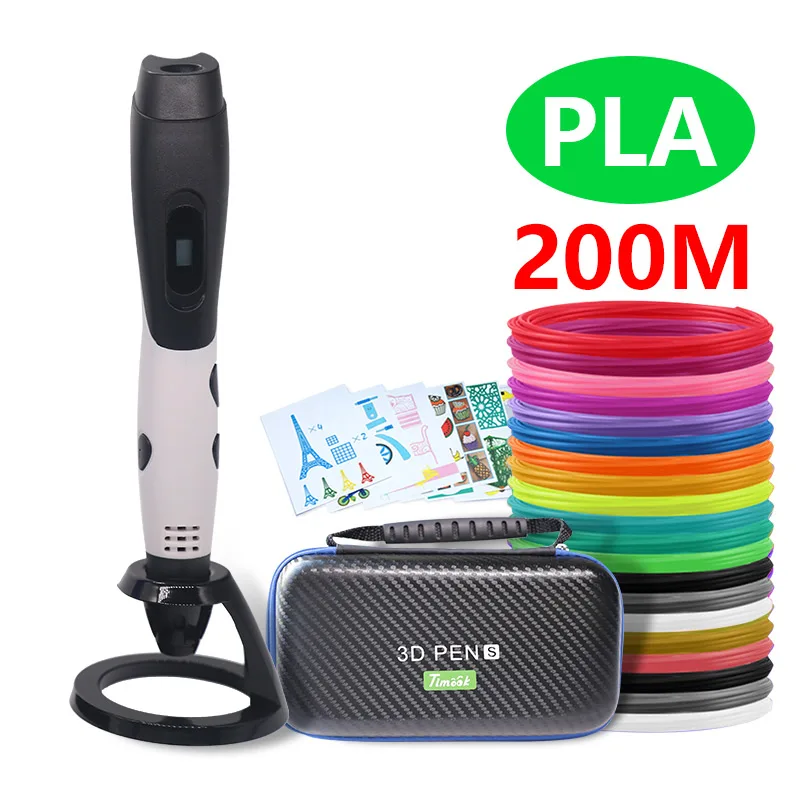white with pla200m Модная 3d-ручка, 3d-ручка для принтера и пластиковый Пластик PLA/ABS, можно использовать на открытом воздухе, питание от USB,, сумка, подарок на Рождество - Цвет: white with pla200m