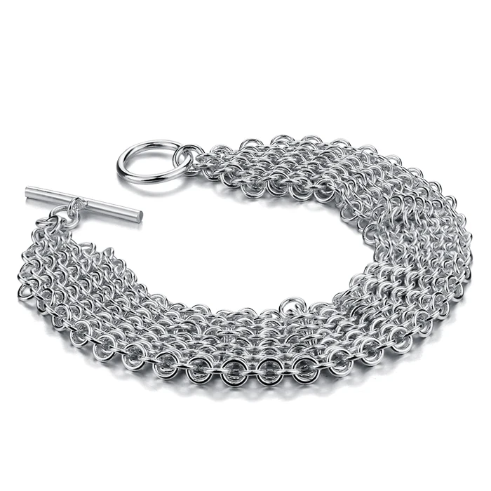 Новый стиль 925 Серебряный браслет для женщин с г жа многослойный дизайн цепями