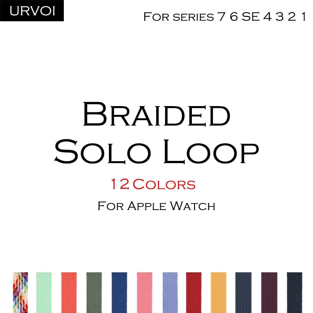 Плетеный ремешок URVOI для Apple Watch band series 7 6 SE 5 4 3 2 1 эластичный браслет из