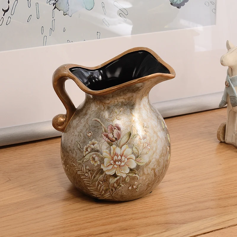 Современный роскошный простой стол с рисунком цветов и птиц в вазе керамический