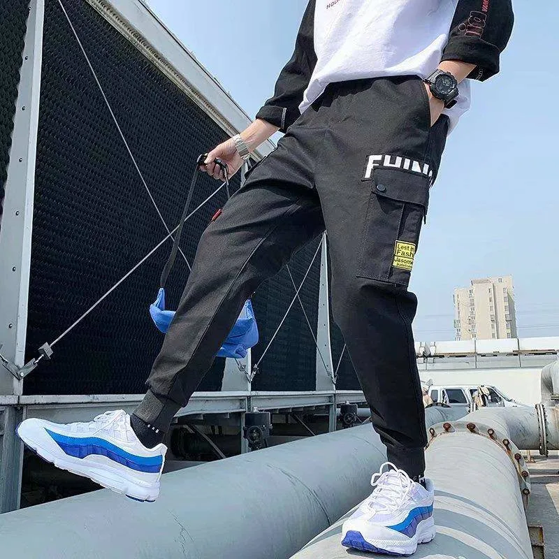 

Fashion Pockets Cargo Pants Men Color Patchwork Casual Jogger Fashion Tactical Trousers Tide Harajuku Streetwear Pants Males