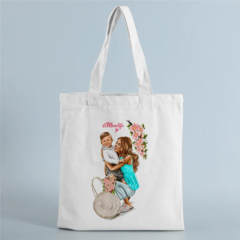 

Вместительная сумка через плечо с принтом для мам, Женская многоразовая пляжная сумка для покупок, холщовая Женская дорожная сумка-тоут