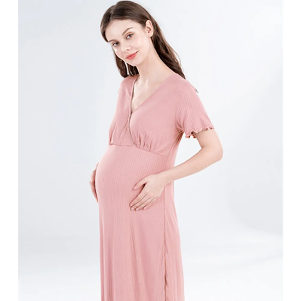 Fdfklak M-3XL Large Size Thin Summer Maternity Breastfeed Nursing Nightgowns Room Wear Nightie Mothers Pregnancy Nightdress