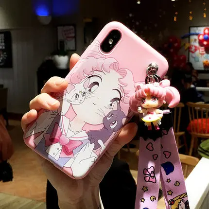 As shown in Для iphone Xsmax милые 3D Сейлор Мун чехол для телефона для iphone 8plus 6 S плюс с нарисованной девочкой, задняя крышка для iphone XR 7 plus длинный ремень - Цвет: As shown in