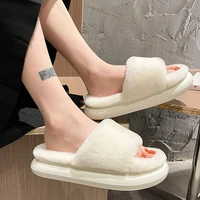 2021 winter women home cotton slippers soft plush platform shoes couple non slip slides thicken furry silent floor slippers