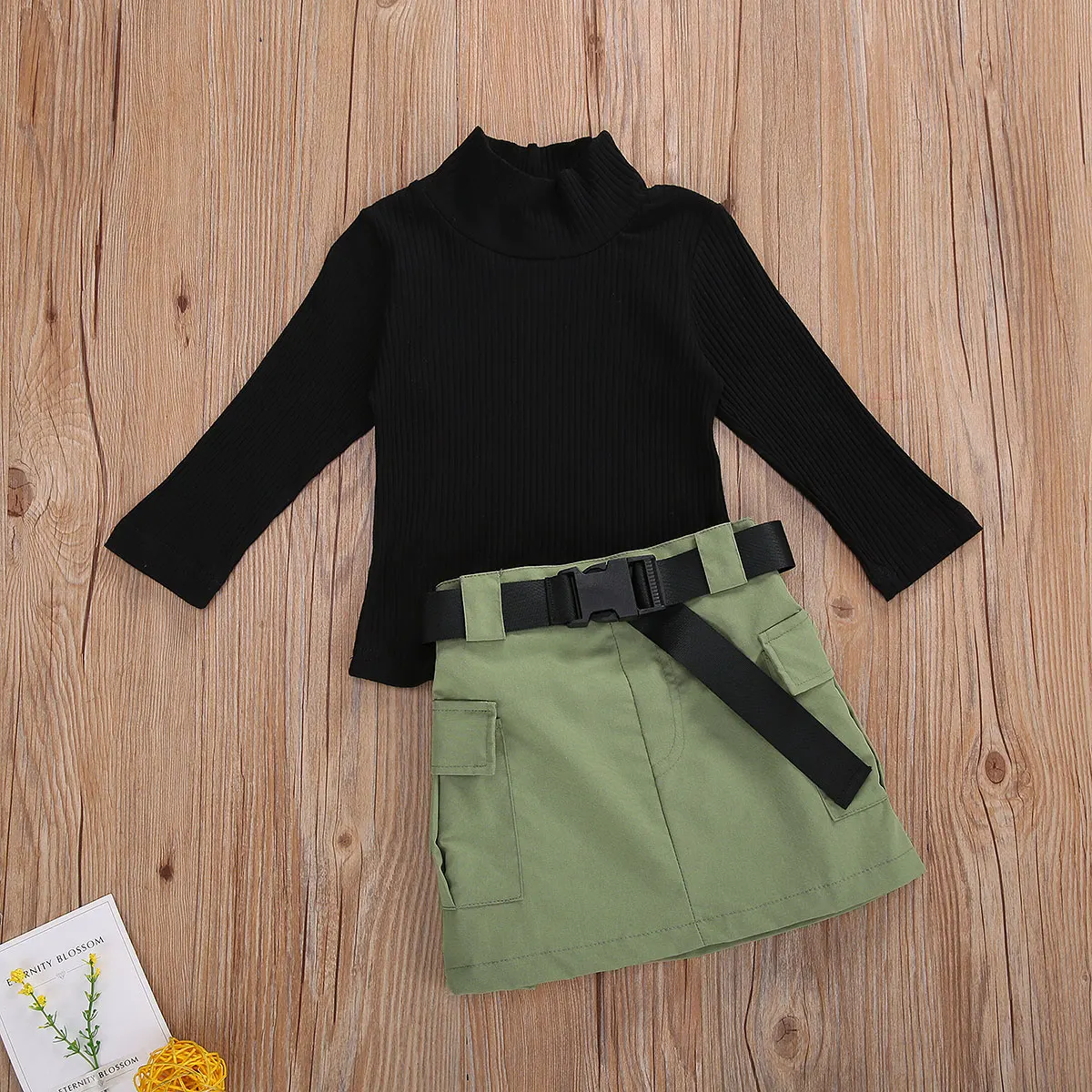 New 3 Pcs Set Kids Baby Girls Outfit Fashion Autumn Clothes Long Sleeve Half High Collar Sweater Tops+Skirt+Belt Toddler Suits | Мать и