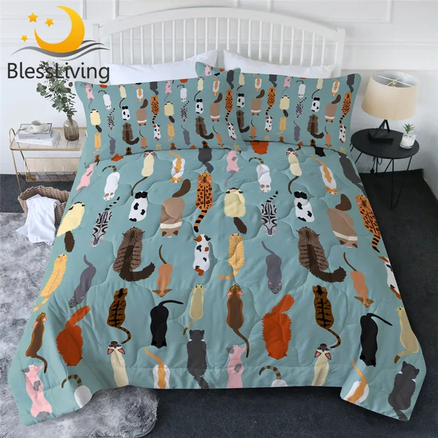 BeddingOutlet Cute Cats Summer Quilt Set Colorful Air-conditioning Comforter Cartoon Kids Bedding Throw Animal Thin Duvet 3pcs 1