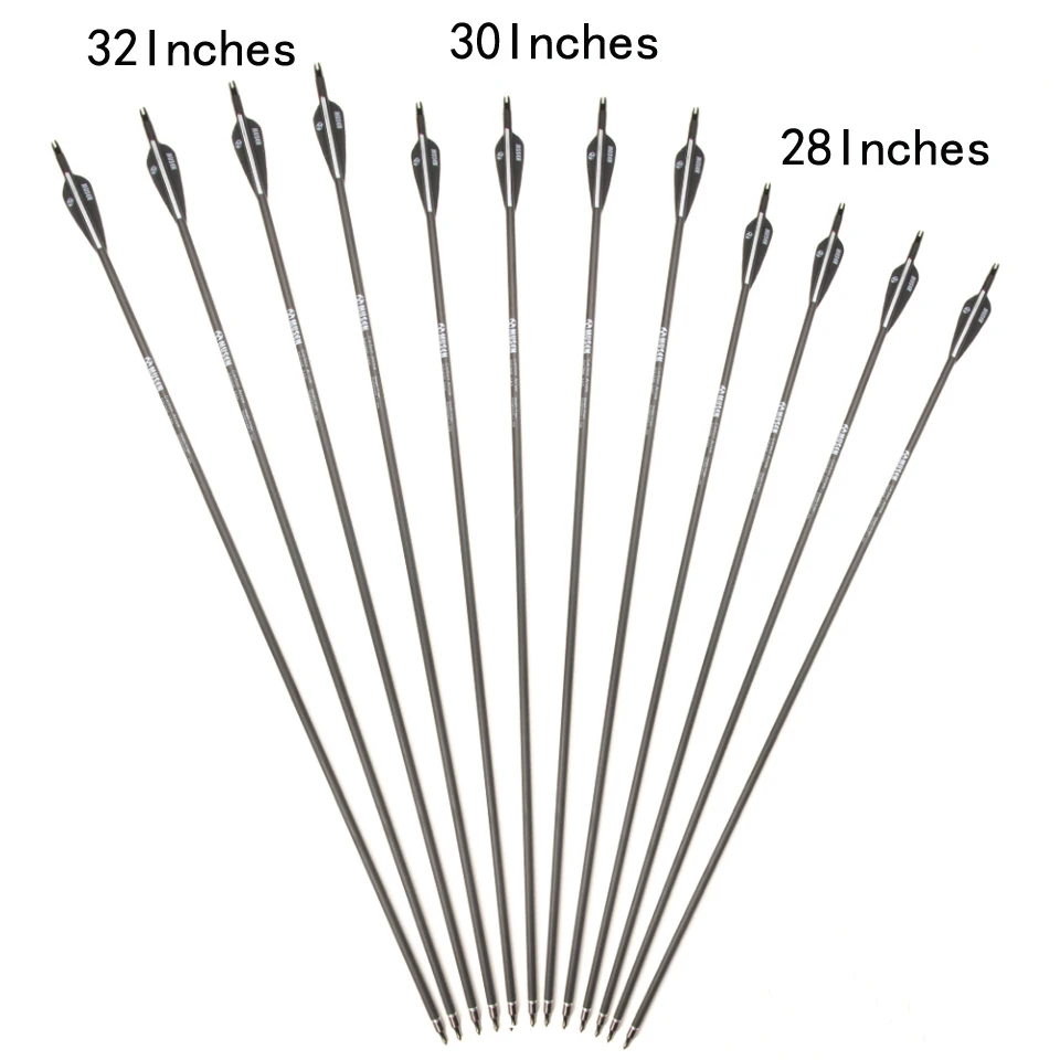 

28/30/32 Inches Spine 500 Carbon Arrows with Replaceable arrowhead for Recurve/Compound Bows Archery Hunting