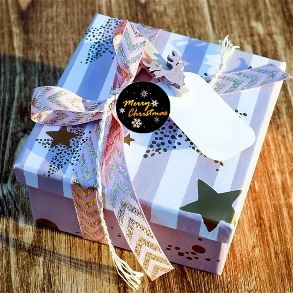 

500Pcs/Roll Gold Stamping Label Stickers 1 Inch Christmas Gift Decoration Packaging Stationery Happy Holidays Seal Label
