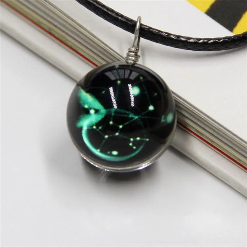 

18mm Ball Zodiac Necklace Glass Ball Pendant Necklace for Women Men DIY Rope Chain Custom Star Constellation Necklace Jewelry